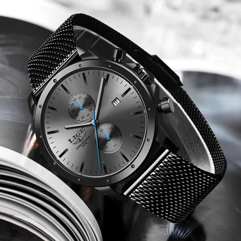 Nowy marka LIGE zegarki męskie chronograf kwarcowy zegarek mężczyźni stali nierdzewnej wodoodporny zegarek sportowy Zegarek firmy reloj hombre
