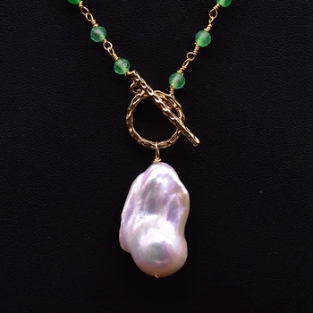 GLSEEVO naturalny kamień zielony podwójna warstwa wody słodkiej Perła baroku naszyjnik luksusowe naszyjniki Dla kobiet partii etnicznych biżuterii GN0216A