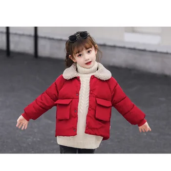 Nowa koreańska wersja zimowej odzieży dziecięcej dziecięcy bawełniany klapy zagęszczanie mieszanki bawełny dziewczyny jednolity kolor baby down jacke