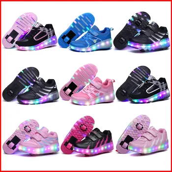 2020 New Children LED Roller Skate Shoes With One/Two Wheels Lights Up Glowing Jazzy Junior Kids Shoes Adult Boys Girls Sneakers
