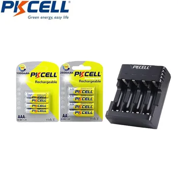 PKCELL 4Pcs/1Cards AA 2600mAh bateria +4Pcs/1Card AAA 1000mAh 1.2 V NI-MH akumulator z ładowarką 1-4Slots