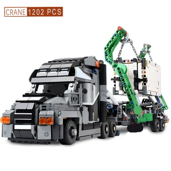 1202+szt container truck model blok pojazdy samochód bloki budowlane samochód DIY cegły zabawki edukacyjne dla dzieci prezent