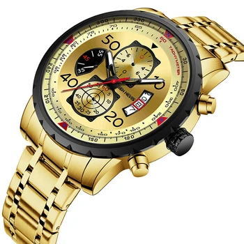 Męskie zegarki Top Brand Luxury Gold Black Round Quartz Watch Man 30m wodoodporny złote męskie zegarek męski zegarek z kalendarza