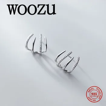 WOOZU nowa moda koreański autentyczne 925 srebro utorować Cyrkonią Lapa kolczyki pręta dla kobiet kreatywnych geometryczny partii biżuterii