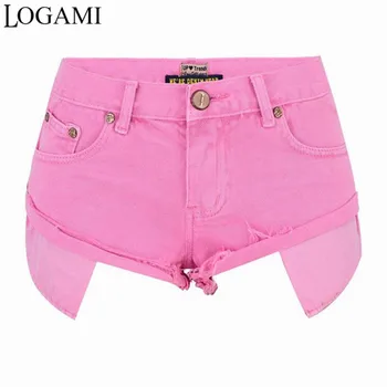LOGAMI Summer Denim Shorts Women Sexy Mini Short Woman Szorty jeansowe różowy