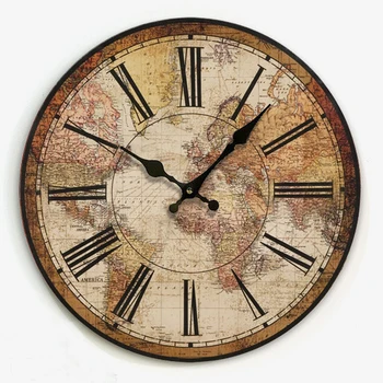 American country styl antyczny mapa świata projektowanie dekoracji wnętrz 14 cali okrągły zegar ścienny MDF