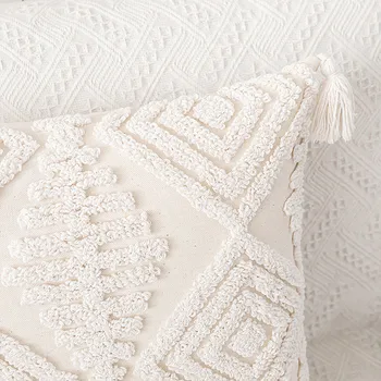 Beżowy biały pędzel poszewka ręcznie geometryczny haft wystrój domu poszewka ramkowym lub 45 x 45 cm sofa poszewka poduszki Pozorowane
