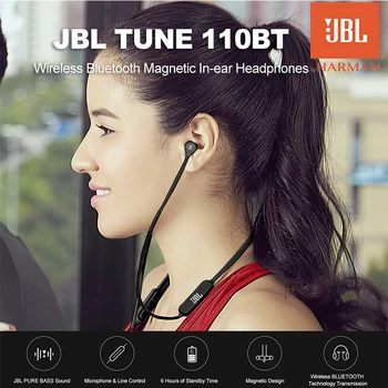 JBL T110BT Bezprzewodowe słuchawki Bluetooth sport jogging basowy dźwięk magnetyczny zestaw 3-przyciskowy pilot z mikrofonem do słuchania muzyki smartfona