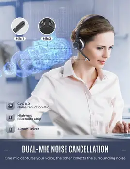 Mpow HC5 Bluetooth 5.0 zestaw słuchawkowy z USB-adapter CVC8.0 podwójny mikrofon шумоподавляющая zestaw słuchawkowy z 22-godzinny czas odtwarzania do pracy biurowej PC