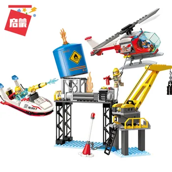 Oświecam Building Block Fire Rescue Offshore Platform 3 Figure 321pcs Educational Toy Bricks-bez oryginalnego pudełka