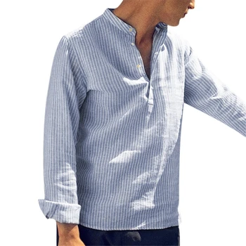 Nowa moda wiosna lato casual koszula męska bawełniana z długim rękawem w paski Slim Fit dżinsowa koszula S-5XL