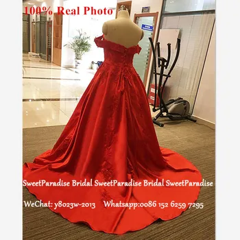 Prawdziwe Zdjęcia Bujne Czerwone Sukienki Z Aplikacją Koraliki 2020 Z Otwartymi Ramionami Długi Pociąg Kaplicy Sukienkę Pageant Vestidos De 15