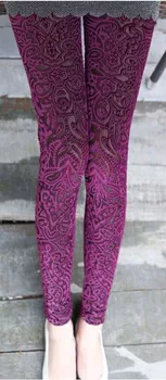 Brzoskwiniowy wzór koronkowe legginsy damskie podłodze-wydrążone aksamitne haftowane odcinek casual spodnie 2019