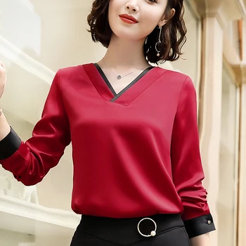 Lenshin temperament V-neck koszulka kobiety wysokiej jakości office Lady odzież robocza z długim rękawem bluzka OL formalny styl wolny topy