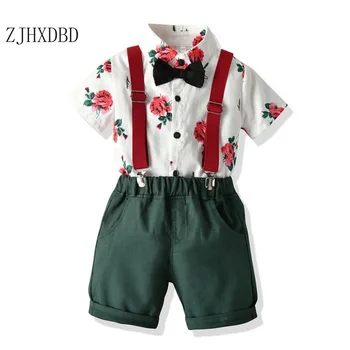 Wesele odzież blezery 2020 Ffloral koszule krótkie spodnie kombinezony zestawy dla dzieci kostium letni chłopiec druku cebula koszula Spodenki z dwóch części dziecka