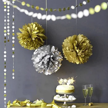 10 szt 12 calowe złote i srebrne tkaniny pompony papierowy kwiat dla Diy weselnych imprez Babyshower Events element zawieszony dekoracji