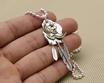 925 srebro biżuteria Mężczyźni Kobiety etniczne oryginalny wisiorek latający Orzeł pióro naszyjnik wisiorek