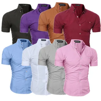 2019 męska Slim Fit koszula z krótkim rękawem biznesu formalny casual shirt topy jednolity jednorzędowy 8 Kolor M-3XL