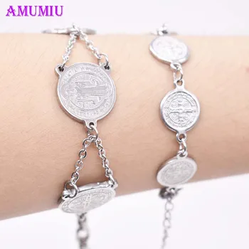 AMUMIU Gog Tag Couple Chain Bracelet for Women Man Buddha Religion Custom Stainless Steel Promise Couple Gifts B076
