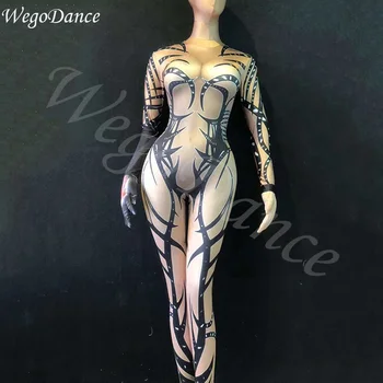 Nowe kobiety nagie tatuaż 3D drukowanie seksowny kombinezon klub nocny partia body sceniczna odzież tancerz piosenkarka wydajność odzież