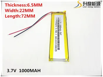 3.7 V 1000mAh 652272 litowo-polimerowa Li-Po li-ion baterie do Mp3 MP4 MP5 GPS
