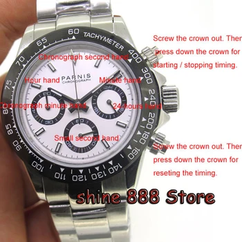 39 mm on taras biała tarcza szafirowe szkło oprawa pełna chronograf kwarcowy zegarek męski luksusowy pilot szkło szafirowe zegarki męskie