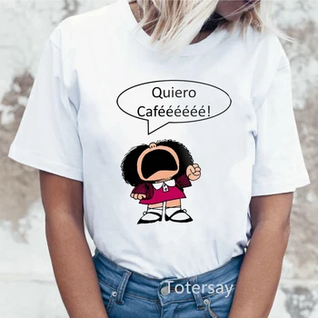 Kreskówka mafalda paren el mundo que me quiero bajar print t-shirt Damski lato Harajuku 90s dziewczyna koszula topy damskie koszulki