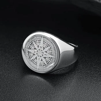 Męskie sygnet pierścień okrągły grawerowanie kompas pierścionek dla mężczyzn kobiet ze stali nierdzewnej prosty srebrny ton pierścienie biżuteria drop shipping