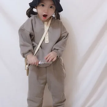 Koreański odzież Dziecięca 2019 jesień małe dzieci, chłopcy i dziewczynki, kolor zgodności sweter koronki top casual spodnie garnitur