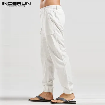 INCERUN rocznika Męskie spodnie kolorem meble odzież bawełna biegacze wypoczynek spodnie kieszenie 2021 przycisk casual spodnie Hombre