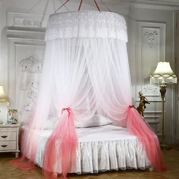 Trzydrzwiowy kopuła wisi Księżniczka moskitiera łóżeczko namiot okrągłe łóżka falbany koronki moskitiera na łóżko łóżka dziewczyny Wystrój pokoju