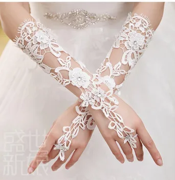 Nowa Dostawa 2021 Rękawiczki Ślubne Luksusowe Koronki Kwiatowy Rękawice Puste Suknie Ślubne Akcesoria Białe Rękawiczki Ślubne