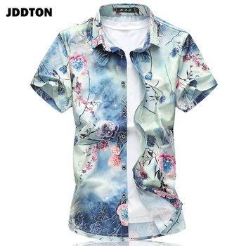 JDDTON nowe męskie letnie kwiatowe koszule z krótkim rękawem casual retro duży rozmiar 7XL Kwiat drukuj Tradycyjna męska luźna koszula JE555