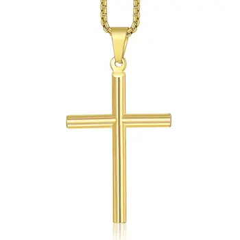 Krzyż wisiorek naszyjnik dla kobiet męskie złote tone ze stali nierdzewnej skrzynia łańcuszek krzyż biżuteria hurtowych KPM139