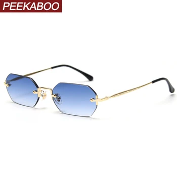 Peekaboo mężczyźni prostokąt okulary bez oprawek ośmiokątny małe punkty kobiety metal złoto wielokąt niebieski brązowy 2021 uv400 bezszkieletowa