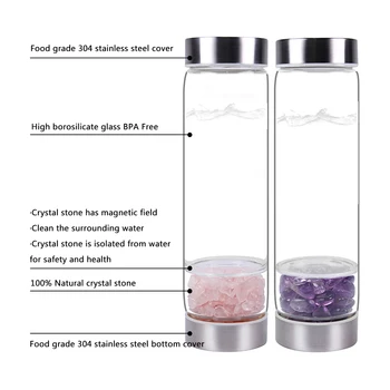 2020 sprzedaż Drop Shipping naturalny Kryształ kamień ametyst zdrowe kwarc różowy eliksir kwarcowy szkło kryształowe butelki wody narzędzia