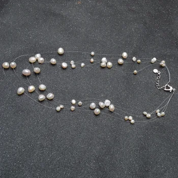 ASHIQI naturalne słodkowodne perły naszyjnik handmade barokowa perła 5-rzędowy 4-8 mm Czechy naszyjnik naszyjnik dla kobiet moda