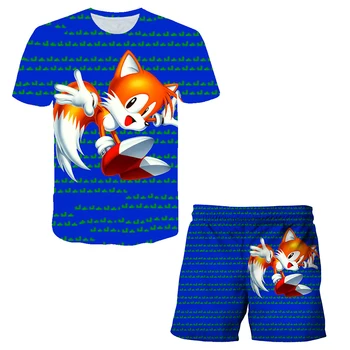 2020 Cute 3D Cartoon T Shirt Kids Suit Summer Clothes Short Print Sonic the hedgehog Children Set Boys Streetwear Children Tops