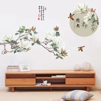 Chiński styl naklejki na ściany sypialnia klasyczna dekoracje pokoju nastolatka dziewczyny naklejka kwiaty tapety naklejki 3D plakaty