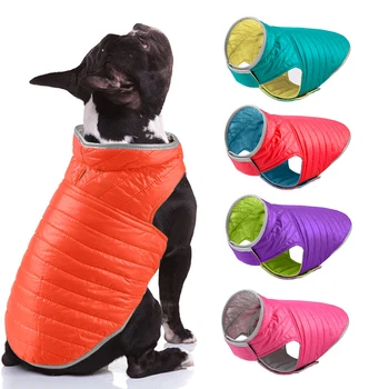 Wodoodporna odwracalne odzież dla psów dla psów dużych zimowy ciepły kombinezon dla zwierząt domowych buldog francuski dół kurtki z rozświetlającym paskiem