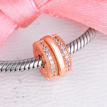 Różowe złoto błyszczące Pawie linii i logo klip Urok koraliki charms bransoletki kobiety DIY Fine Rose Golden Jewelry