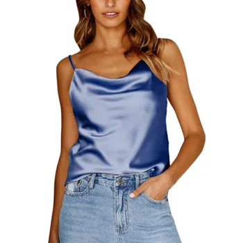 Klub satynowe sexy Koszulki damskie top spaghetti pasek backless stałe regulowane codzienne podstawowe paski koszula femme camiseta femenina
