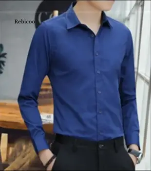 Duży rozmiar męskie bussines casual shirt z długim rękawem biały niebieski czarny inteligentny mężczyzna społeczny garnitur koszula plus