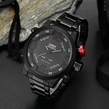 Klasyczne zegarki OHSEN męskie cyfrowy zegarek ze stali nierdzewnej zegarki sportowe, zegarki LED kwarcowe zegarki wojskowe Relogio Masculino