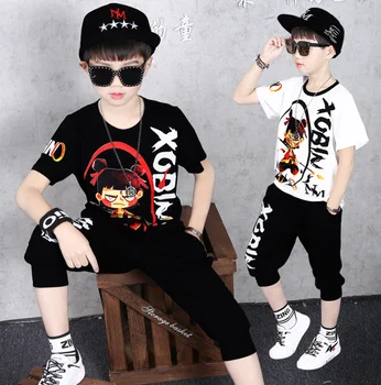 Letni zestaw odzieży dziecięcej dziewczyny chłopcy tańczą hip-hop kostiumy szorty i t-shirty, stroje dla r 4 6 8 9 10 12 14 lat