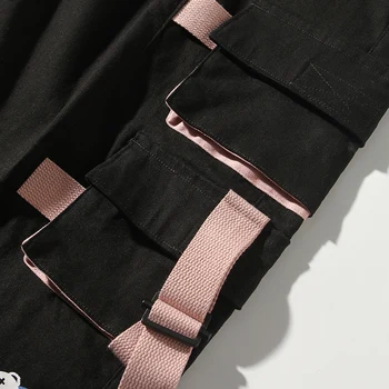 Aolamegs Męskie spodnie cargo casual spodnie jeansowe Harajuku High Street Fashion oversize spodnie Patchwork Kieszonkowy odzież uliczna