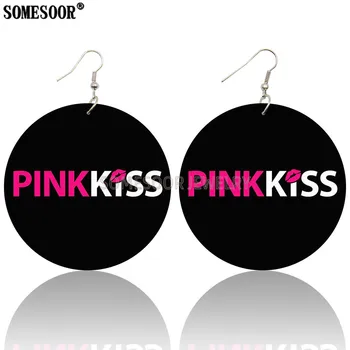 SOMESOOR Mixed 6 Package sprzedaż Hurtowa różowy kiss sexy usta obie strony druku drewniane kolczyki słodkie słodkie modne kolczyki dla kobiet