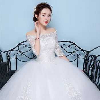 Koronkowe suknie ślubne to Yiiya AR698 plus rozmiar Vestidos De Novia Pół rękawy suknie ślubne dekolt лодочкой długie suknie ślubne 2020