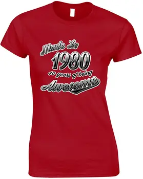 40th Birthday Womens Tshirt Made in 1980 40 Years of Awesome Summer Cool T-Shirt 2020 Pure Cotton Round Neck Tee