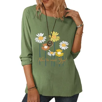 VICABO kwiatowy drukowane Damskie koszulki jesień rozmiar plus Pełna rękaw wzór koszulki topy O kołnierz casual trójniki koszula